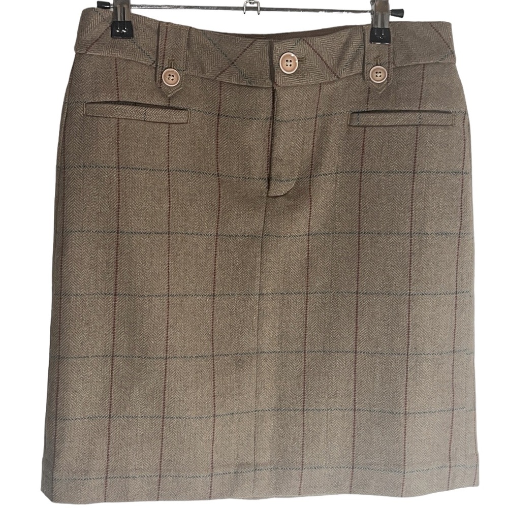 SOLD Eddie Bauer brown plaid wool skirt size 2 with pockets — cottagecore